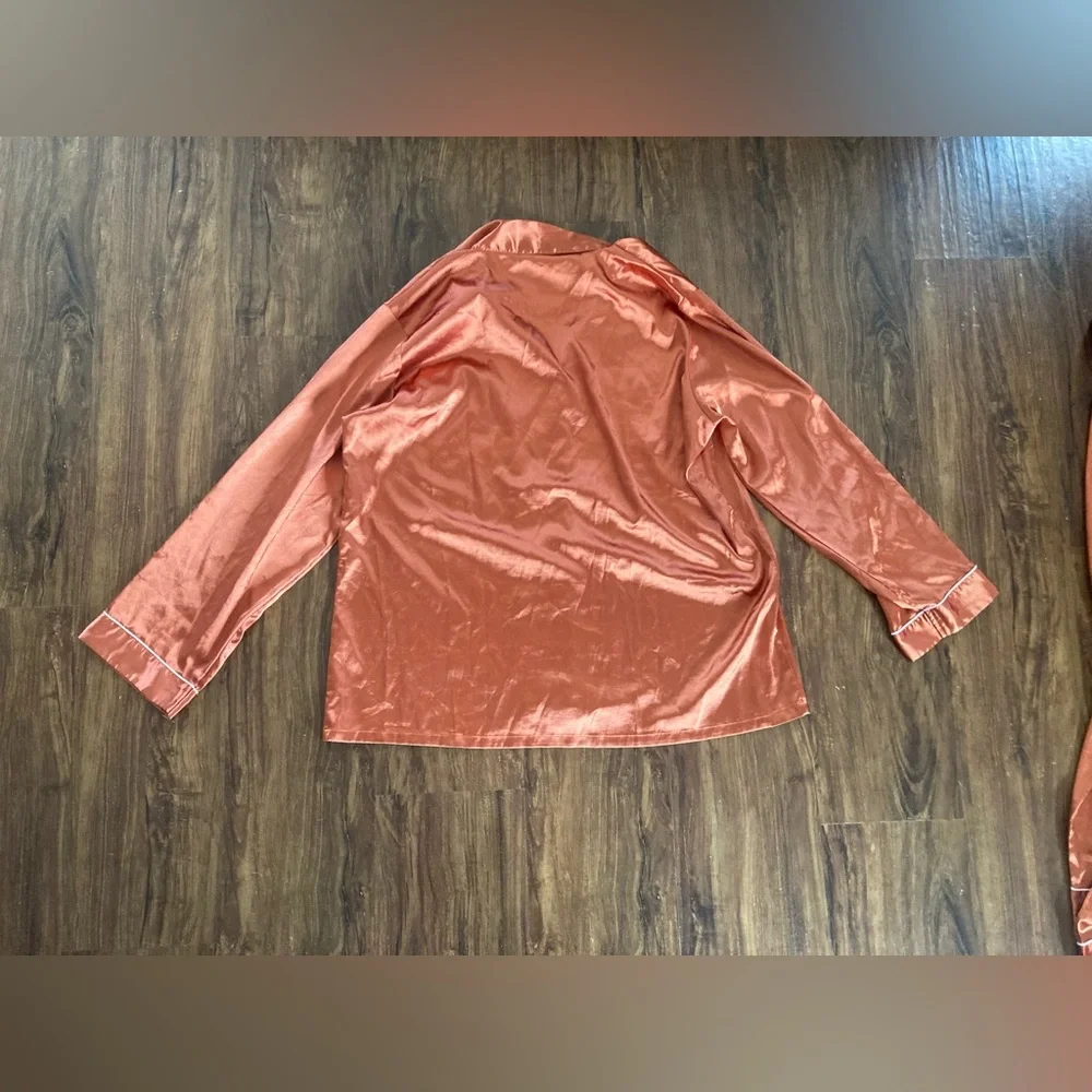 Satin Two-Piece Pajama Set in Rust